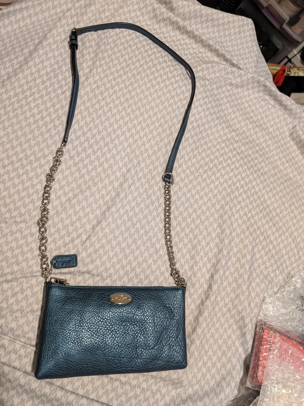 ✨ Coach Quinn Metallic Blue Pebbled Leather Crossbody Bag ✨